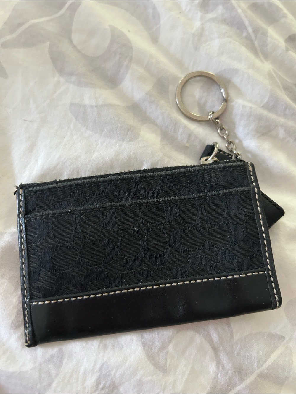 Coach Signature Jacquard Card Holder Keychain - Black